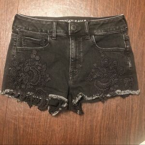 American Eagle Black Jean Shorts with Lace detail